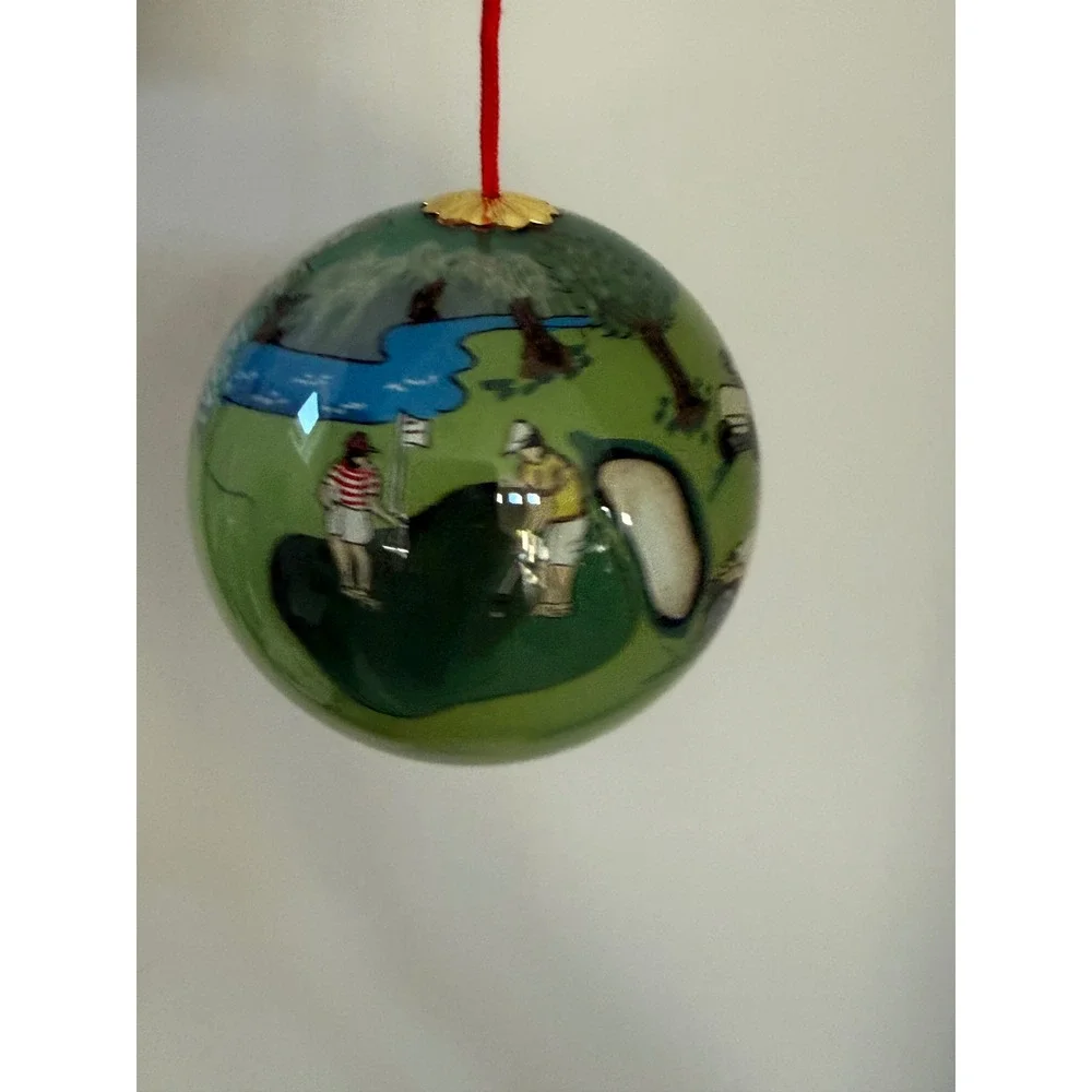 Ganz Inside Painted Glass Golf Ornament Hand Blown Green Golf Course EX5598 Box